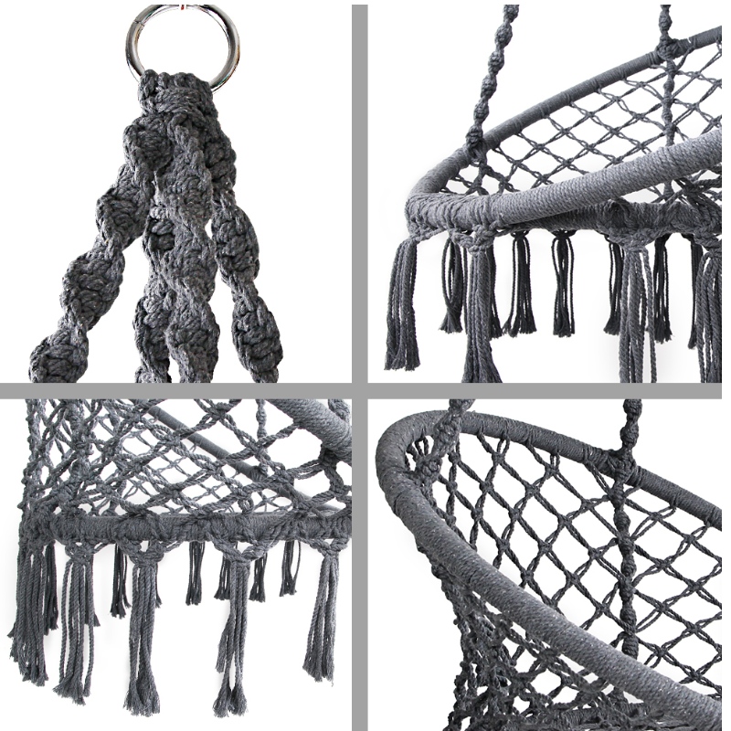 Macrame accrochant d'utilisation d'intérieur d'intérieur pour la chaise d'hamac de coton portatif fait main 100% adulte ou d'enfants en gris